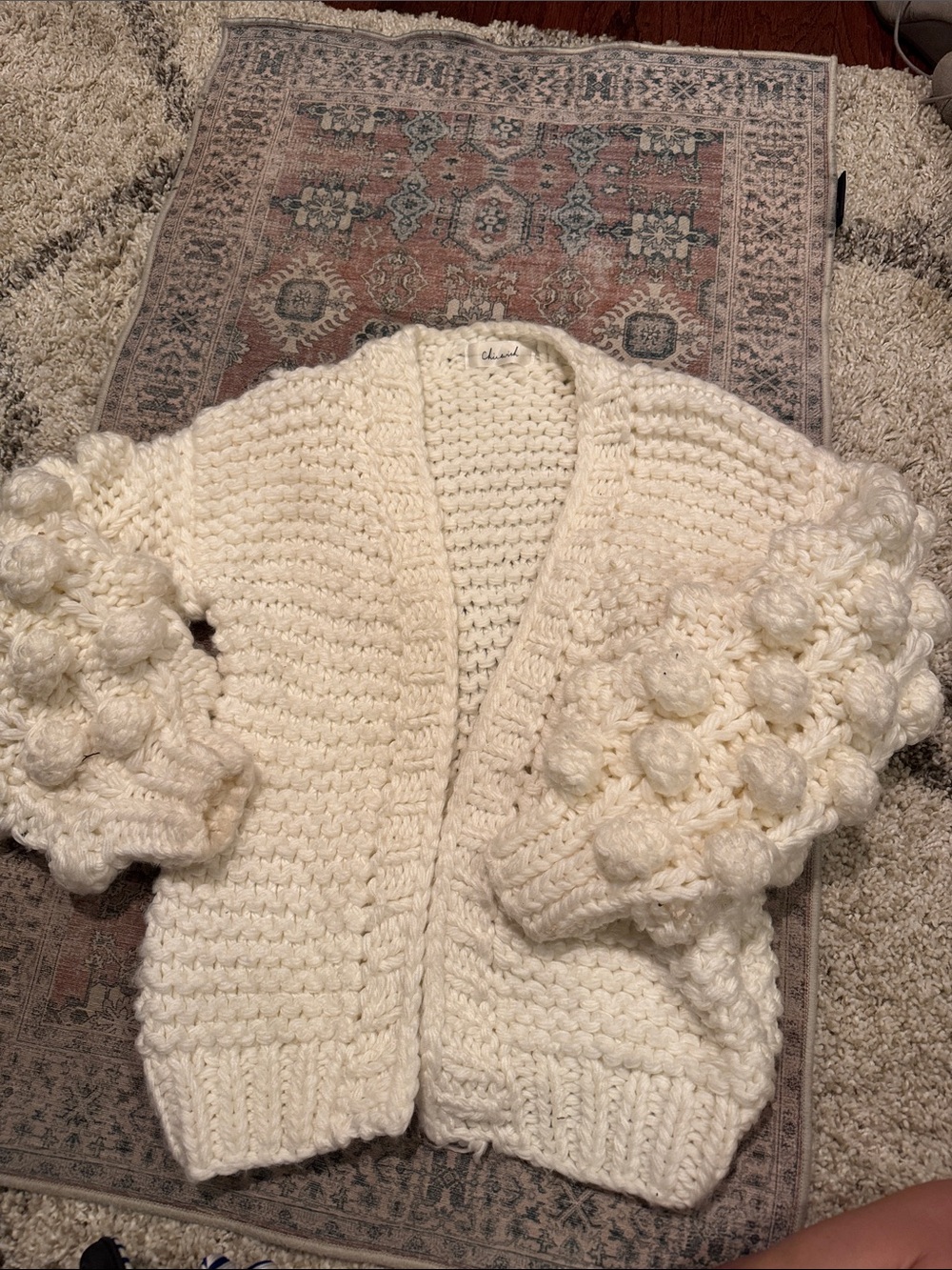 ChicWish Chunky Cream Knit Cardigan with Bubble Sleeves